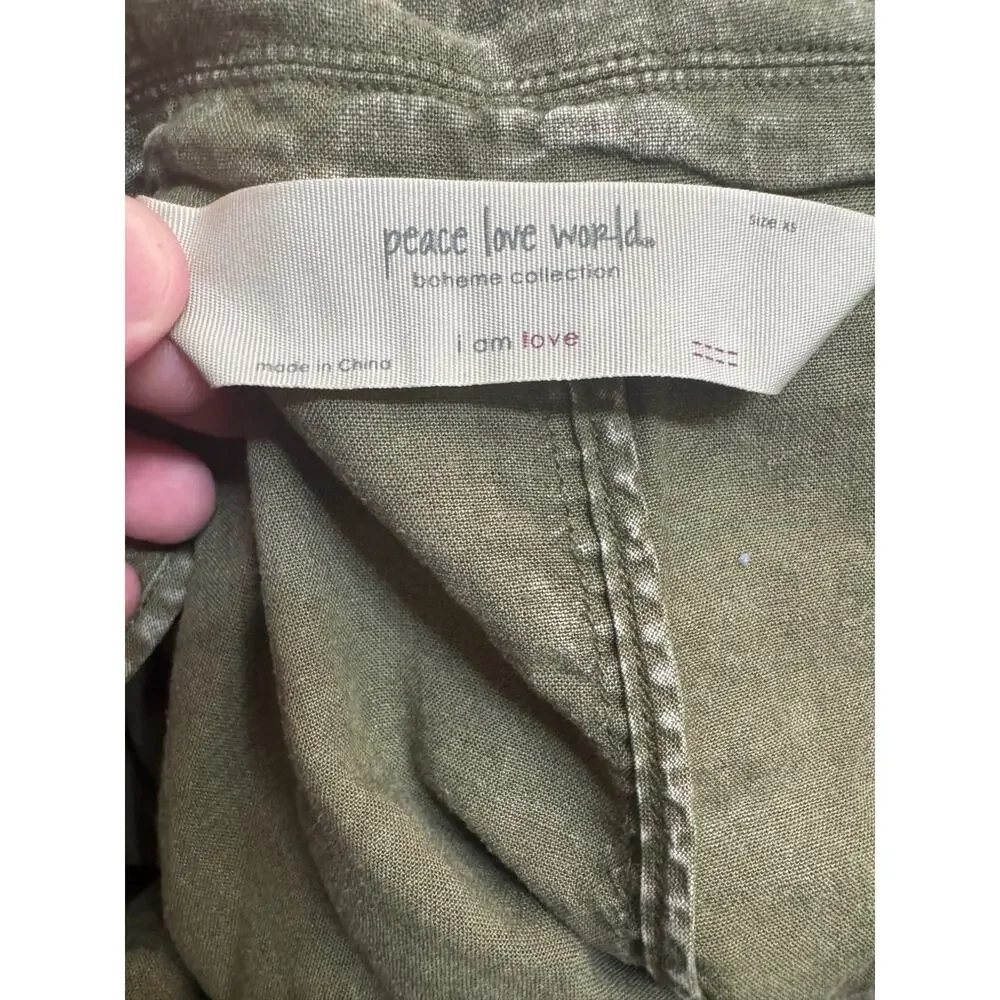 Peace Love World Boheme‎ Relaxed Linen Blend Blazer Rich Olive X-Small NWOT